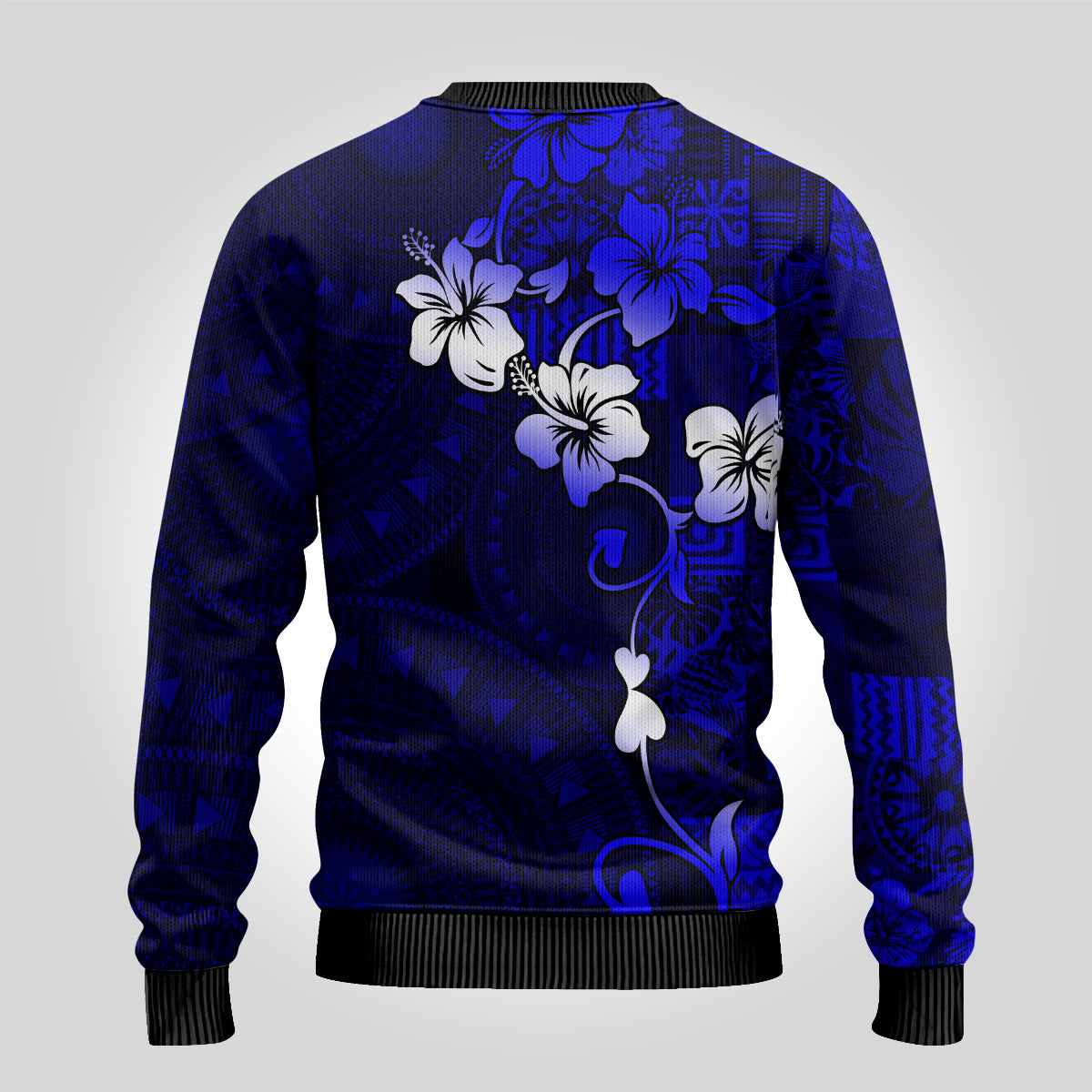 Fiji Masi Ugly Christmas Sweater Fijian Hibiscus Navy Blue Gold Version LT01 - Polynesian Pride