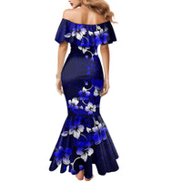 Fiji Masi Mermaid Dress Fijian Hibiscus Navy Blue Gold Version LT01 - Polynesian Pride