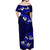 Fiji Masi Off Shoulder Maxi Dress Fijian Hibiscus Navy Blue Gold Version LT01 - Polynesian Pride