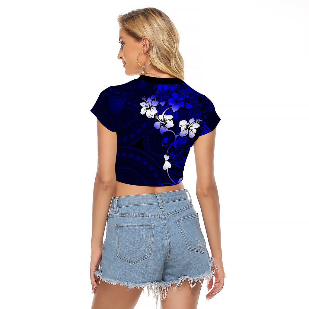 Fiji Masi Raglan Cropped T Shirt Fijian Hibiscus Navy Blue Gold Version LT01 - Polynesian Pride
