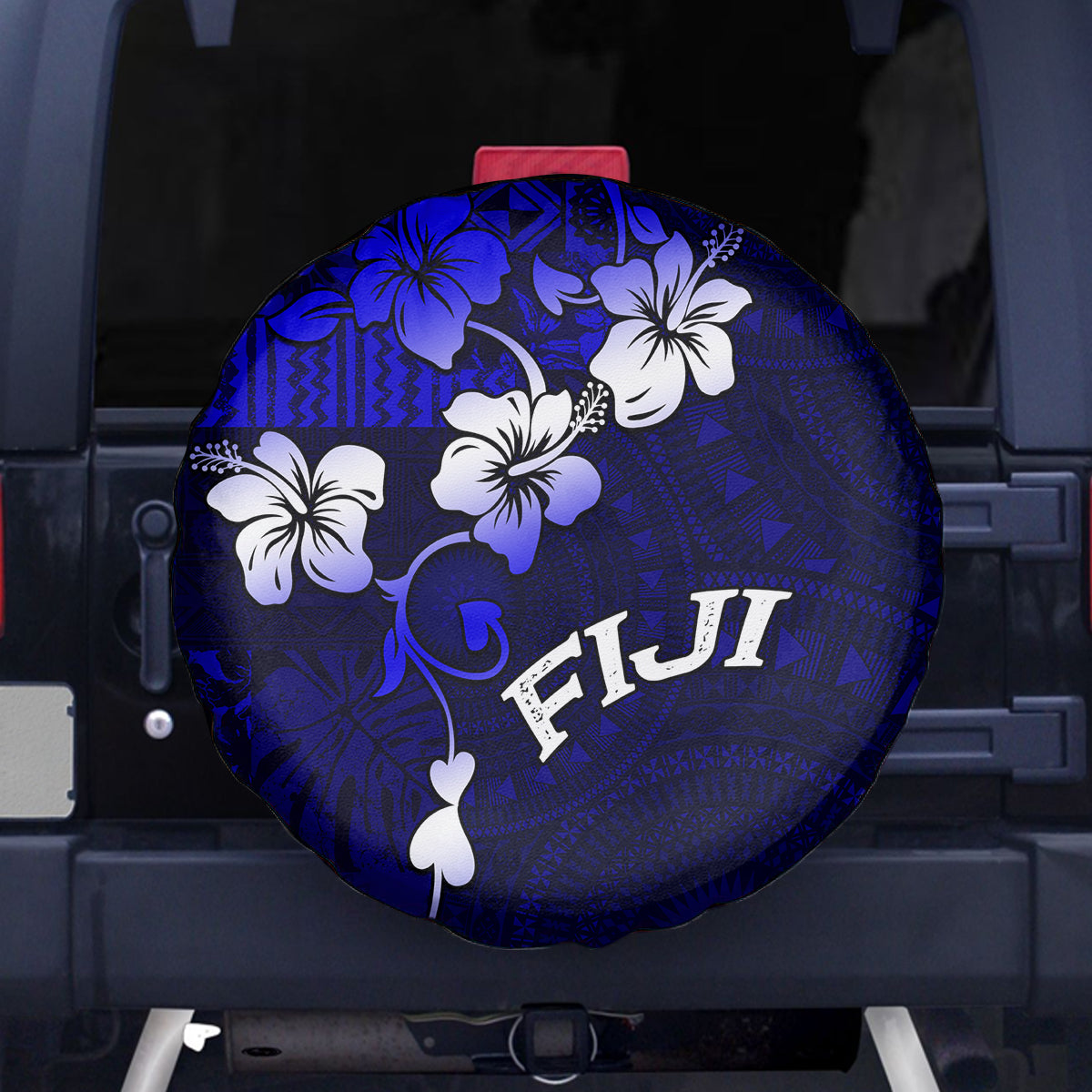 Fiji Masi Spare Tire Cover Fijian Hibiscus Navy Blue Gold Version LT01 Blue - Polynesian Pride