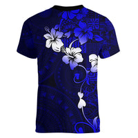 Fiji Masi Women V Neck T Shirt Fijian Hibiscus Navy Blue Gold Version LT01 - Polynesian Pride