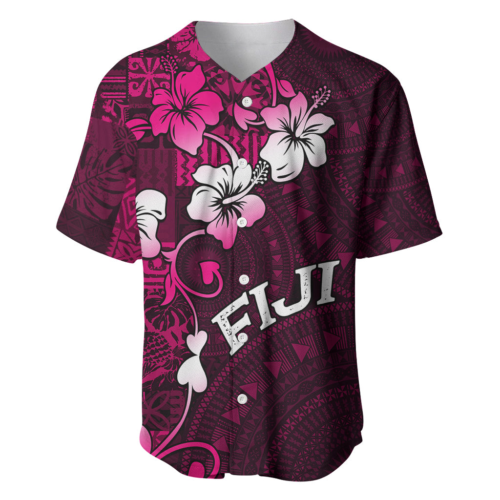 Fiji Masi Baseball Jersey Fijian Hibiscus Tapa Pink Version LT01 Pink - Polynesian Pride