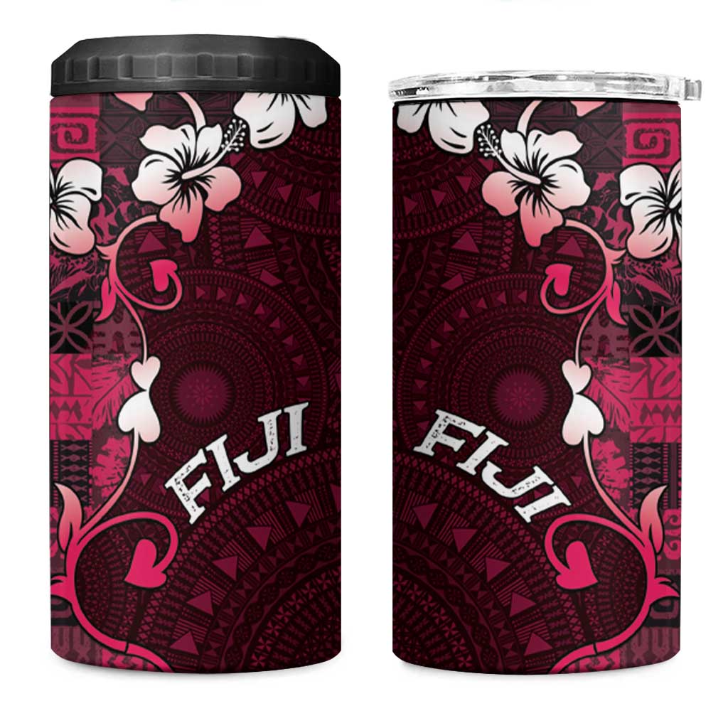 Fiji Masi 4 in 1 Can Cooler Tumbler Fijian Hibiscus Tapa Pink Version