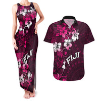 Fiji Masi Couples Matching Tank Maxi Dress and Hawaiian Shirt Fijian Hibiscus Tapa Pink Version LT01 Pink - Polynesian Pride