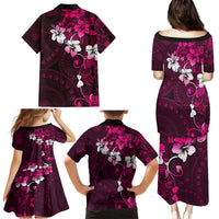 Fiji Masi Family Matching Puletasi Dress and Hawaiian Shirt Fijian Hibiscus Tapa Pink Version LT01 - Polynesian Pride