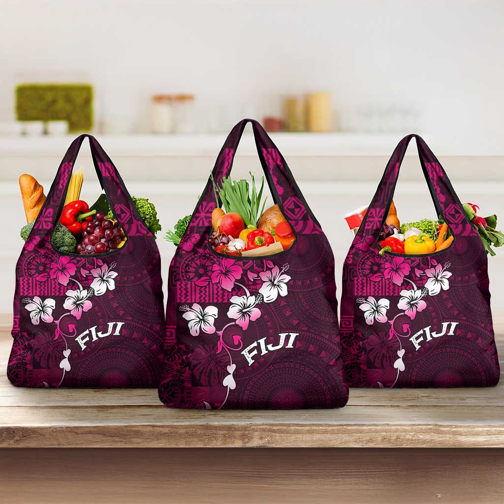 Fiji Masi Grocery Bag Fijian Hibiscus Tapa Pink Version