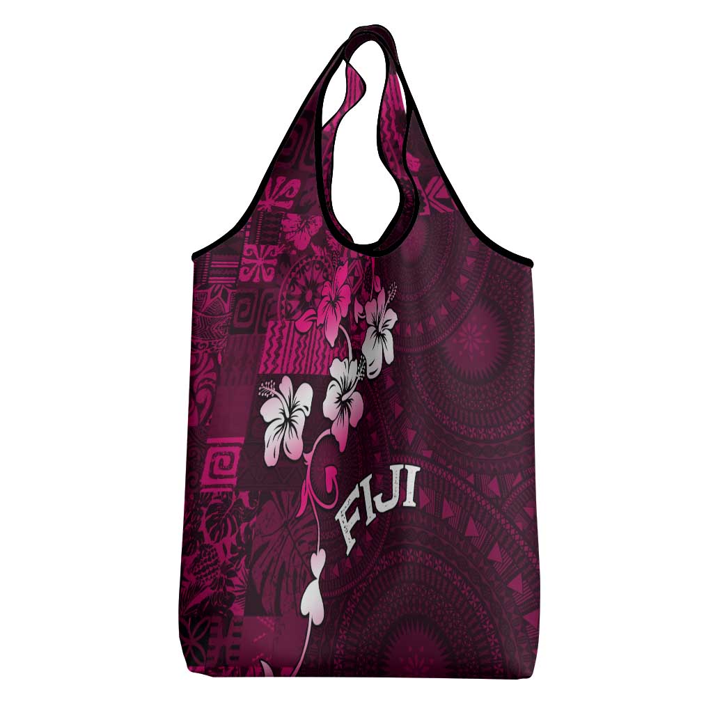Fiji Masi Grocery Bag Fijian Hibiscus Tapa Pink Version