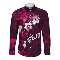 Fiji Masi Long Sleeve Button Shirt Fijian Hibiscus Tapa Pink Version LT01 Unisex Pink - Polynesian Pride