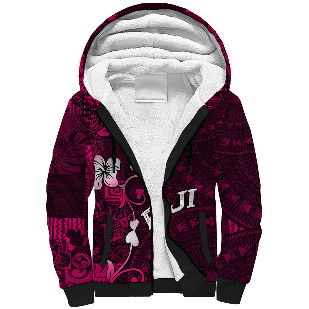 Fiji Masi Sherpa Hoodie Fijian Hibiscus Tapa Pink Version LT01 Unisex Pink - Polynesian Pride