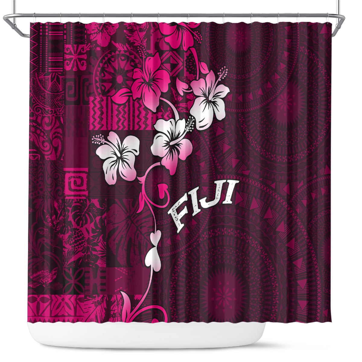 Fiji Masi Shower Curtain Fijian Hibiscus Tapa Pink Version LT01 Pink - Polynesian Pride