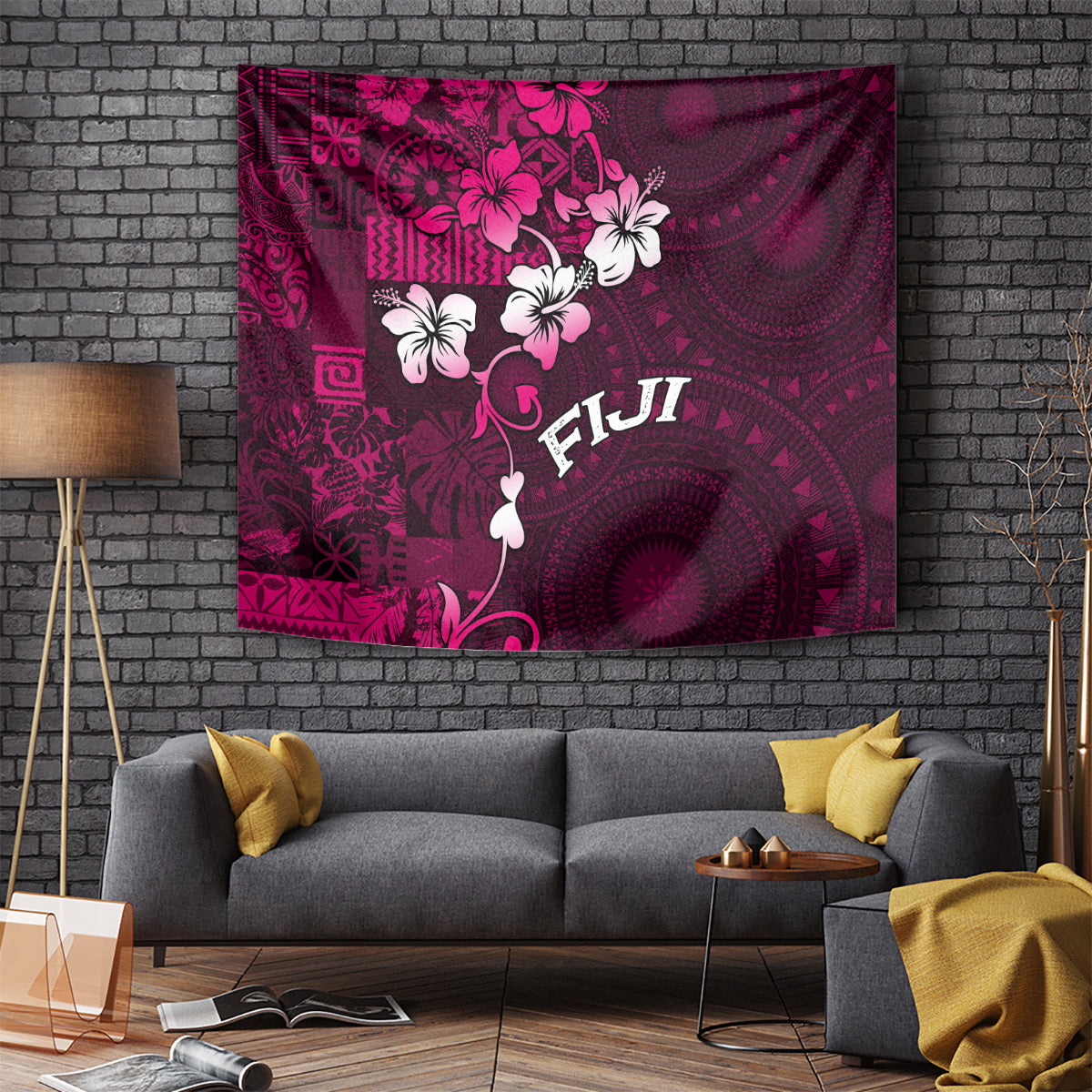 Fiji Masi Tapestry Fijian Hibiscus Tapa Pink Version LT01 Pink - Polynesian Pride