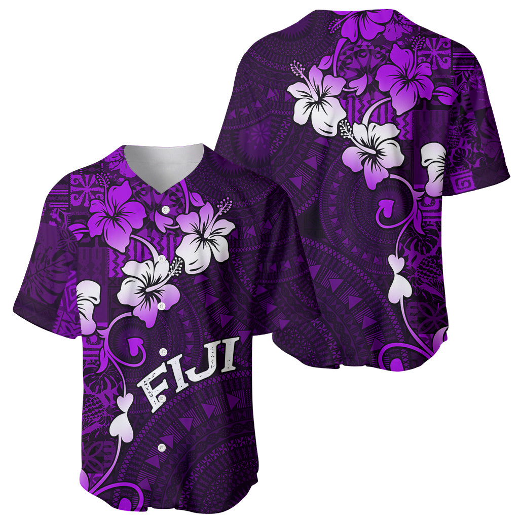 Fiji Masi Baseball Jersey Fijian Hibiscus Tapa Purple Version LT01 - Polynesian Pride