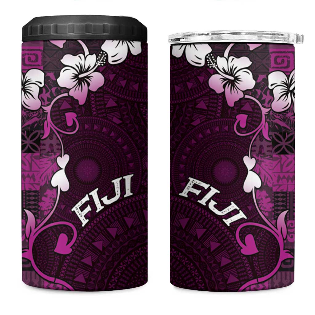 Fiji Masi 4 in 1 Can Cooler Tumbler Fijian Hibiscus Tapa Purple Version