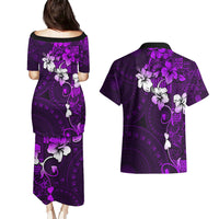 Fiji Masi Couples Matching Puletasi Dress and Hawaiian Shirt Fijian Hibiscus Tapa Purple Version LT01 - Polynesian Pride
