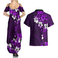 Fiji Masi Couples Matching Summer Maxi Dress and Hawaiian Shirt Fijian Hibiscus Tapa Purple Version LT01 - Polynesian Pride