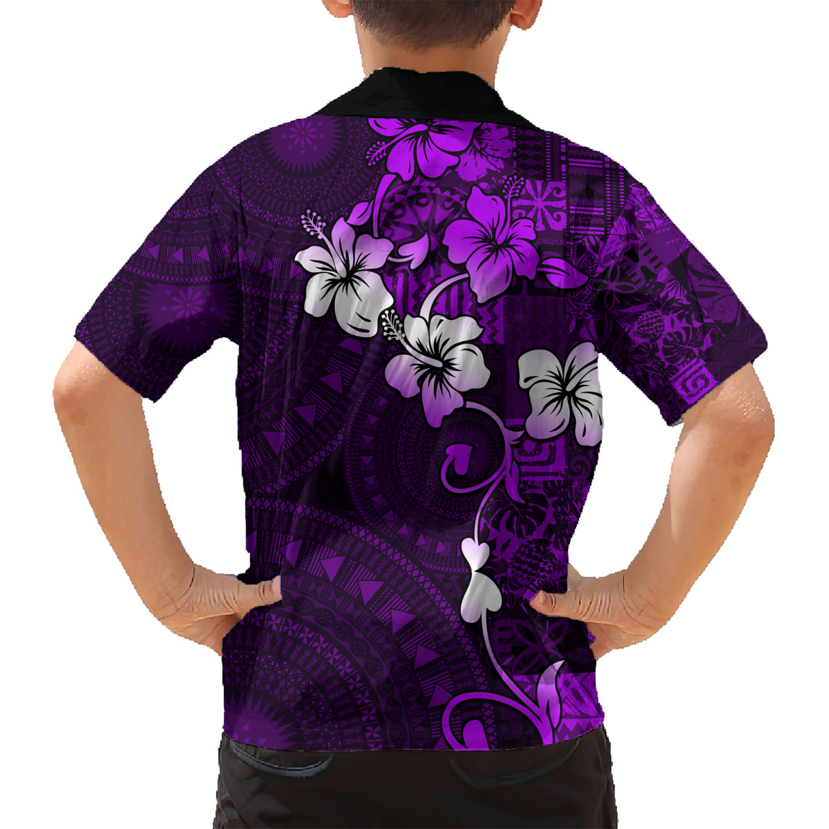 Fiji Masi Kid Hawaiian Shirt Fijian Hibiscus Tapa Purple Version LT01 - Polynesian Pride