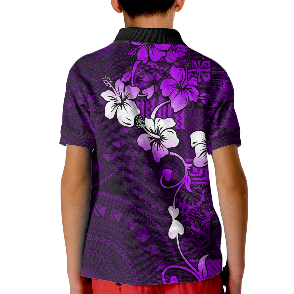 Fiji Masi Kid Polo Shirt Fijian Hibiscus Tapa Purple Version LT01 - Polynesian Pride