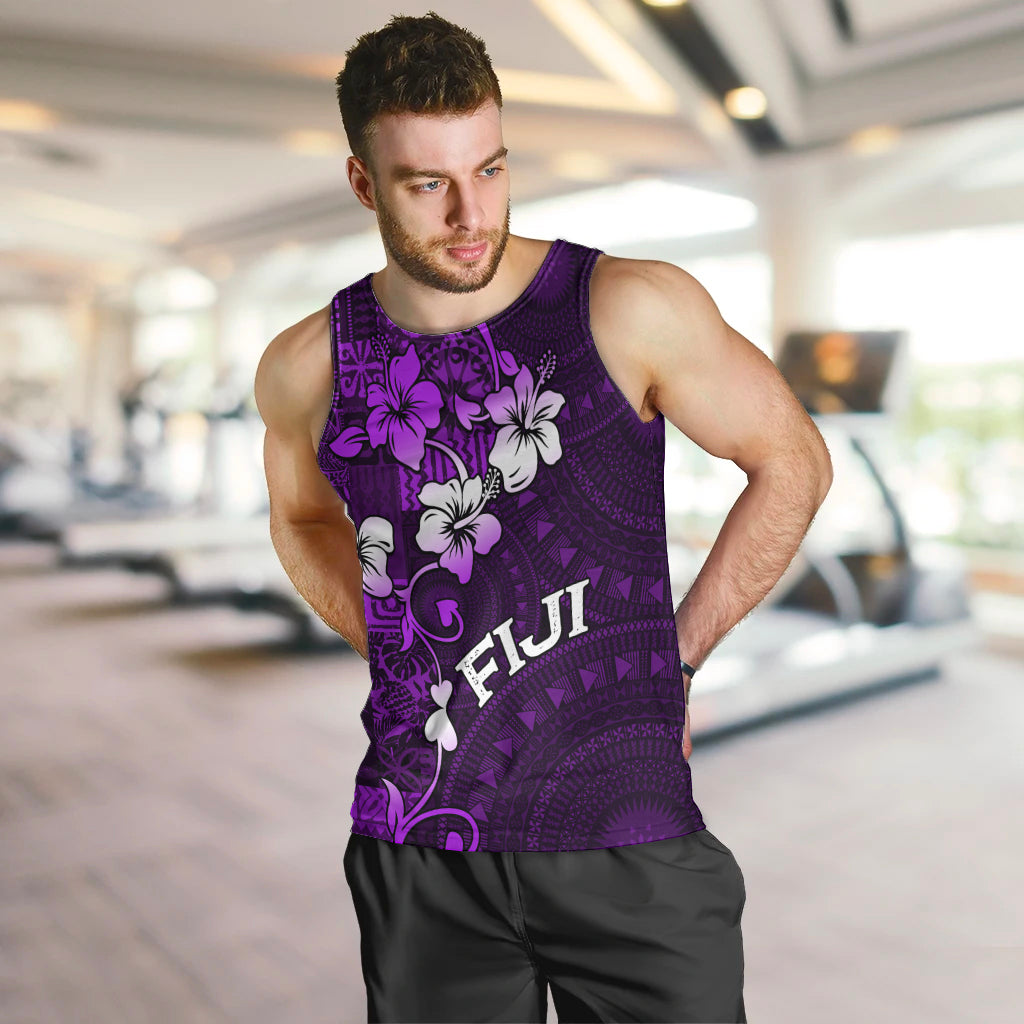 Fiji Masi Men Tank Top Fijian Hibiscus Tapa Purple Version LT01 Purple - Polynesian Pride