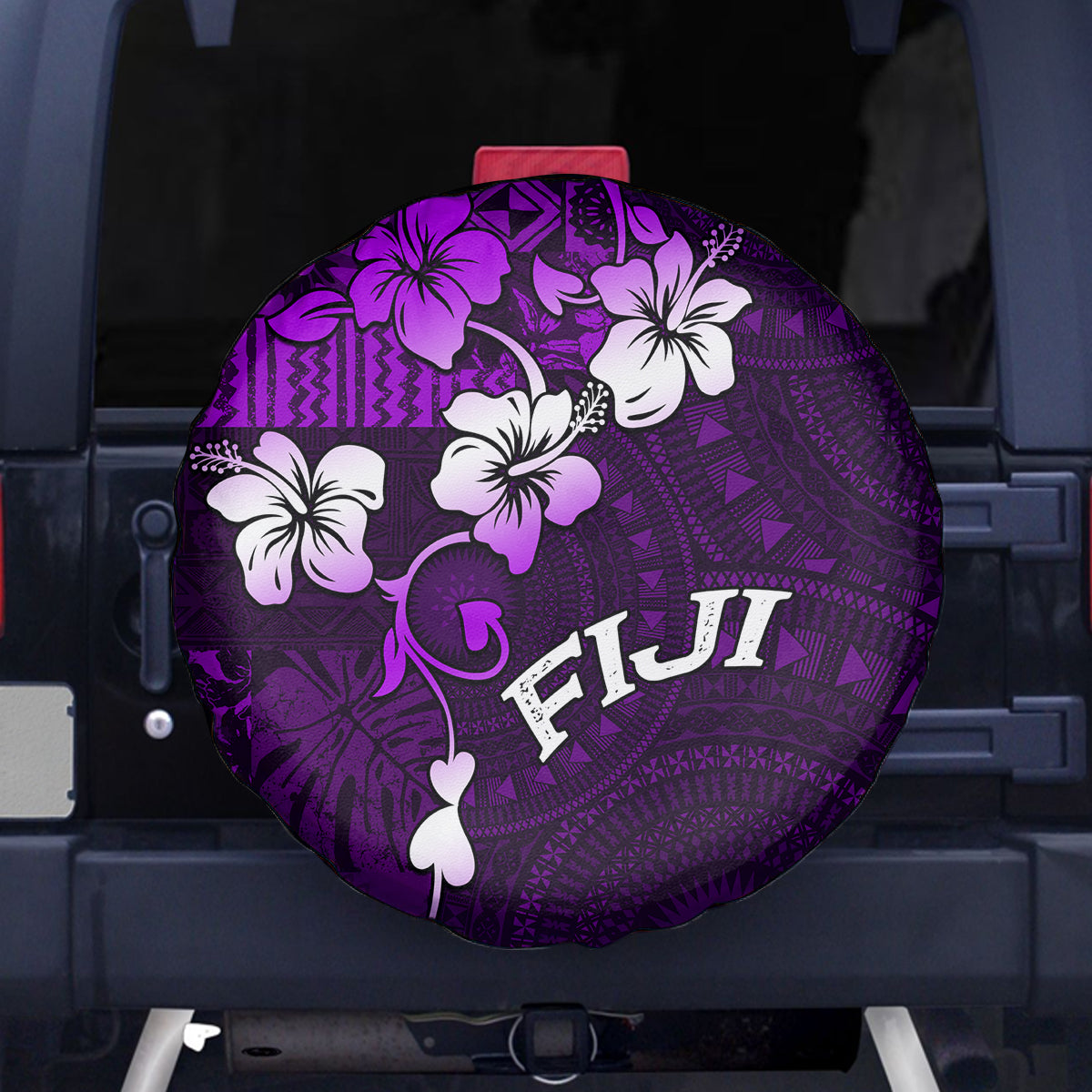 Fiji Masi Spare Tire Cover Fijian Hibiscus Tapa Purple Version LT01 Purple - Polynesian Pride