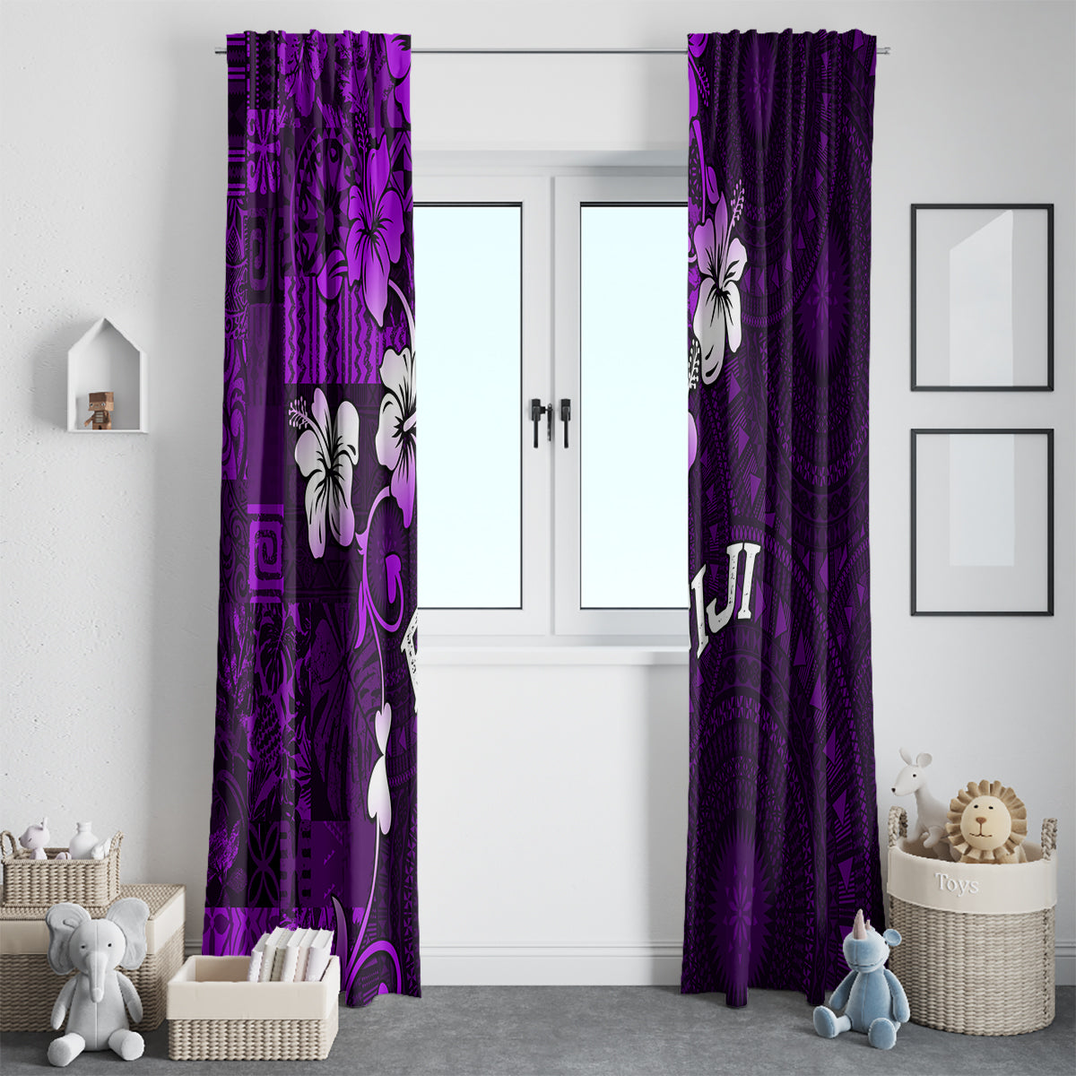 Fiji Masi Window Curtain Fijian Hibiscus Tapa Purple Version LT01 - Polynesian Pride