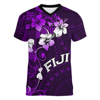 Fiji Masi Women V Neck T Shirt Fijian Hibiscus Tapa Purple Version LT01 Female Purple - Polynesian Pride