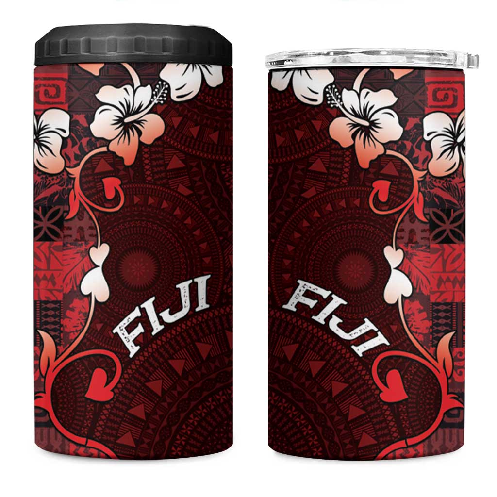 Fiji Masi 4 in 1 Can Cooler Tumbler Fijian Hibiscus Tapa Red Version