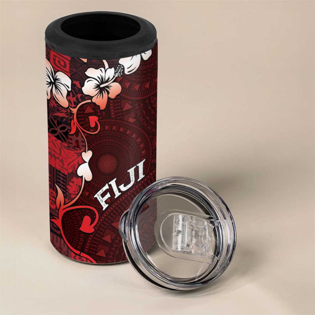 Fiji Masi 4 in 1 Can Cooler Tumbler Fijian Hibiscus Tapa Red Version