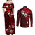 Fiji Masi Couples Matching Off Shoulder Maxi Dress and Long Sleeve Button Shirt Fijian Hibiscus Tapa Red Version LT01 - Polynesian Pride