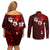 Fiji Masi Couples Matching Off Shoulder Short Dress and Long Sleeve Button Shirt Fijian Hibiscus Tapa Red Version LT01 - Polynesian Pride