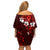 Fiji Masi Family Matching Off Shoulder Short Dress and Hawaiian Shirt Fijian Hibiscus Tapa Red Version LT01 - Polynesian Pride