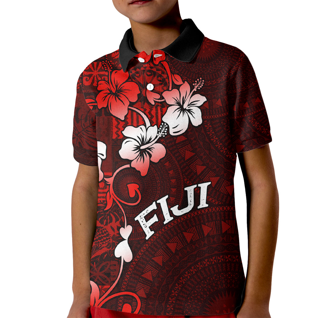 Fiji Masi Kid Polo Shirt Fijian Hibiscus Tapa Red Version LT01 Kid Red - Polynesian Pride