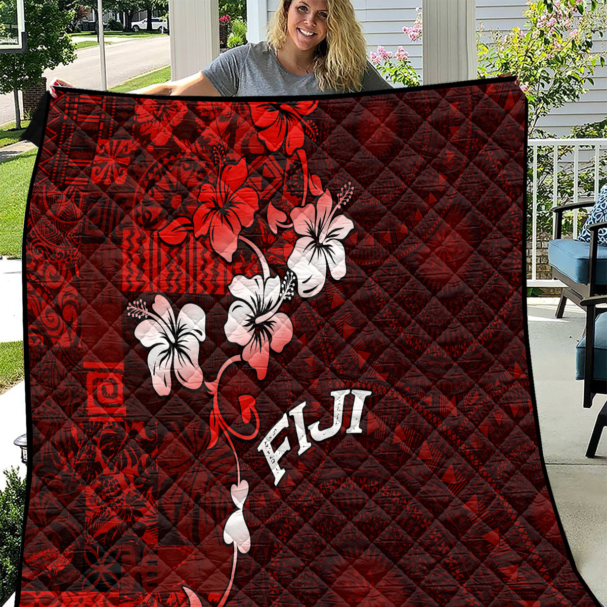 Fiji Masi Quilt Fijian Hibiscus Tapa Red Version LT01 Red - Polynesian Pride