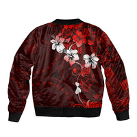 Fiji Masi Sleeve Zip Bomber Jacket Fijian Hibiscus Tapa Red Version LT01 - Polynesian Pride