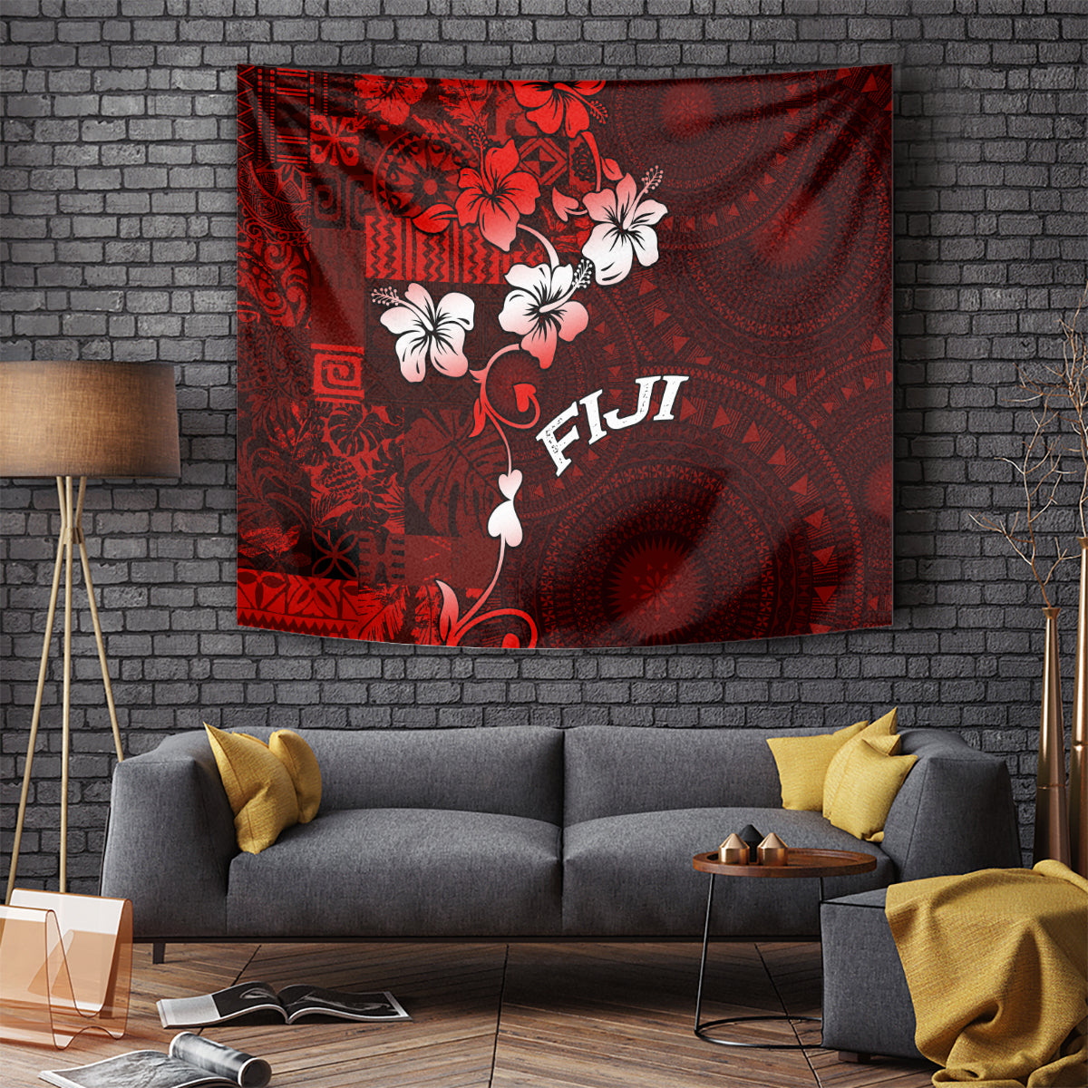 Fiji Masi Tapestry Fijian Hibiscus Tapa Red Version LT01 Red - Polynesian Pride