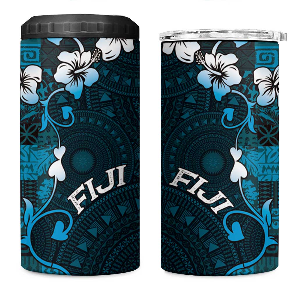 Fiji Masi 4 in 1 Can Cooler Tumbler Fijian Hibiscus Tapa Sky Blue Version