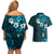 Fiji Masi Couples Matching Off Shoulder Short Dress and Hawaiian Shirt Fijian Hibiscus Tapa Sky Blue Version LT01 - Polynesian Pride