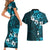 Fiji Masi Couples Matching Short Sleeve Bodycon Dress and Hawaiian Shirt Fijian Hibiscus Tapa Sky Blue Version LT01 - Polynesian Pride