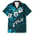 Fiji Masi Family Matching Off Shoulder Long Sleeve Dress and Hawaiian Shirt Fijian Hibiscus Tapa Sky Blue Version LT01 Dad's Shirt - Short Sleeve Blue - Polynesian Pride