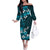 Fiji Masi Family Matching Off Shoulder Long Sleeve Dress and Hawaiian Shirt Fijian Hibiscus Tapa Sky Blue Version LT01 Mom's Dress Blue - Polynesian Pride