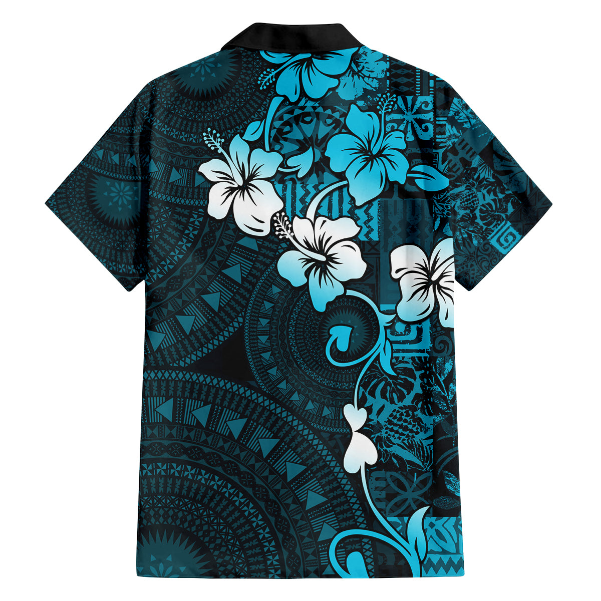 Fiji Masi Family Matching Off Shoulder Short Dress and Hawaiian Shirt Fijian Hibiscus Tapa Sky Blue Version LT01 - Polynesian Pride