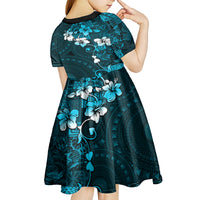 Fiji Masi Kid Short Sleeve Dress Fijian Hibiscus Tapa Sky Blue Version LT01 - Polynesian Pride