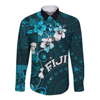 Fiji Masi Long Sleeve Button Shirt Fijian Hibiscus Tapa Sky Blue Version LT01 Unisex Blue - Polynesian Pride