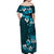 Fiji Masi Off Shoulder Maxi Dress Fijian Hibiscus Tapa Sky Blue Version LT01 - Polynesian Pride