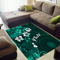 Fiji Masi Area Rug Fijian Hibiscus Tapa Turquoise Version LT01 - Polynesian Pride