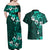 Fiji Masi Couples Matching Off Shoulder Maxi Dress and Hawaiian Shirt Fijian Hibiscus Tapa Turquoise Version LT01 - Polynesian Pride