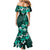 Fiji Masi Family Matching Mermaid Dress and Hawaiian Shirt Fijian Hibiscus Tapa Turquoise Version LT01 - Polynesian Pride