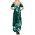 Fiji Masi Family Matching Summer Maxi Dress and Hawaiian Shirt Fijian Hibiscus Tapa Turquoise Version LT01 - Polynesian Pride