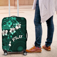 Fiji Masi Luggage Cover Fijian Hibiscus Tapa Turquoise Version LT01 Turquoise - Polynesian Pride