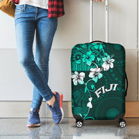 Fiji Masi Luggage Cover Fijian Hibiscus Tapa Turquoise Version LT01 - Polynesian Pride